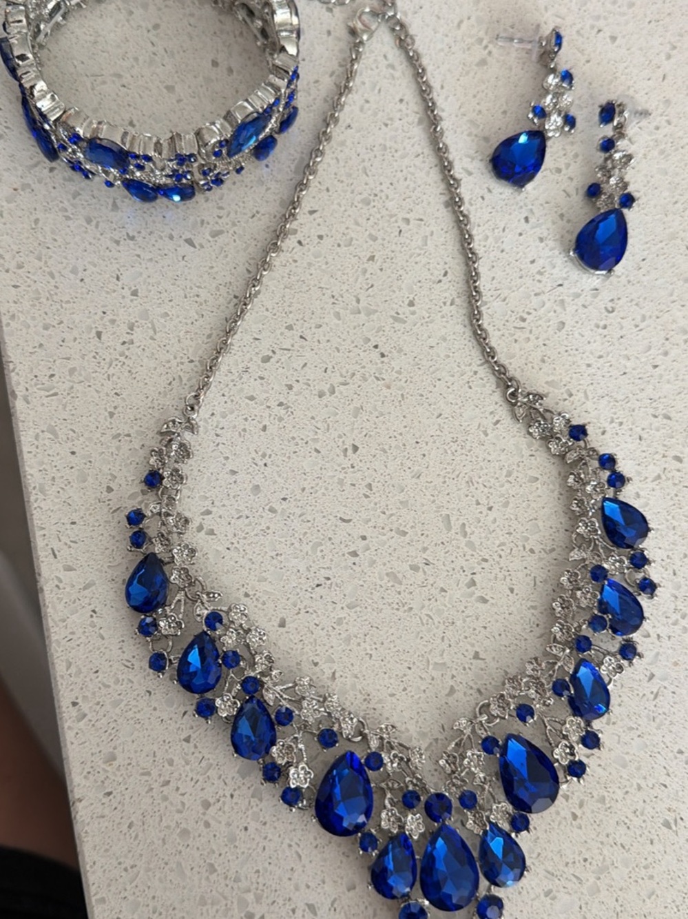 CYS-Excel Royal Blue Teardrop Statement Necklace and Earring Set
